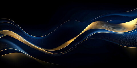 abstract blue background with golden lines and space for text or image. AI generated Illustration