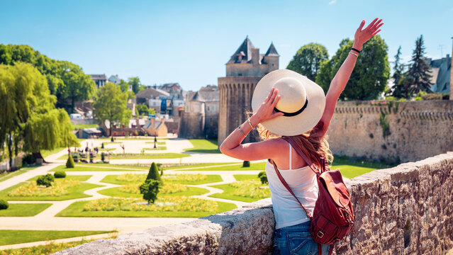 Traveler woman in Europa- Vannes in France