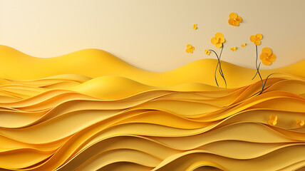 yellow landscape paper sculpture minimalism summer view wave fields. Generative AI
