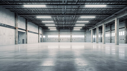 Large modern empty storehouse. Generative Ai