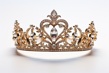 A princess crown made by gold and diamonds with white background