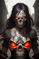 Image of a female zombie skeleton. (AI-generated fictional illustration)
