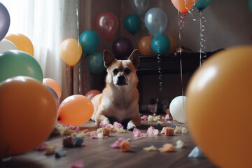Fototapeta na wymiar Generative AI. a dog is having a birthday