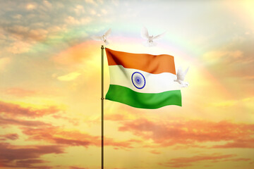 India Flag flying. Happy Independence Day and Republic Day background