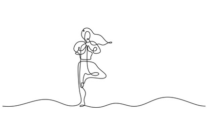 Yoga girl one line drawing minimalist. Vector illustration health and fitness design.