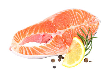 Fresh salmon steak with lemon