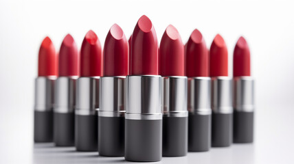 Obraz premium a group of red lipstick on a white background. Generative AI