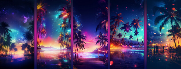Summer Tropical Night Vertical Banners Set