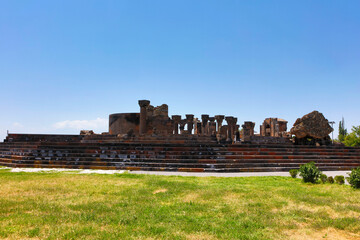 Armenia ancient temple Zvartnots on a sunny spring day