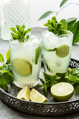 Summer cocktail with   mint in glasses, selective focus
