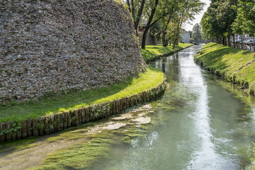 bending moat and round rampart of city walls, Treviso, Italy