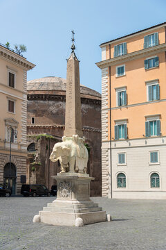 Bernini's Elephant or Minerva Obelisk stands in the middle of the Piazza della Minerva in Rome