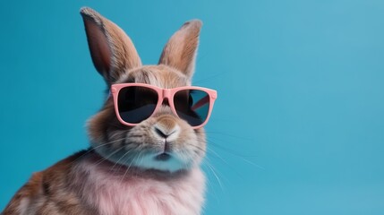 rabbit in sunglasses on a blue background