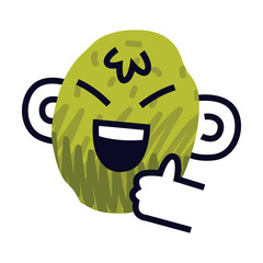 Abstract Comic Green Face Show Emotion Laugh with Thumb Up Vector Illustration