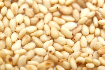 炒ったごまの粒のクローズアップ写真