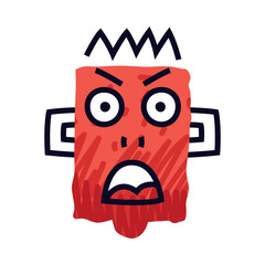 Abstract Comic Red Face Show Emotion Frowning Vector Illustration
