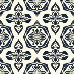 Fototapeta premium Abstract blue and white design with art nouveau and art deco influences, showcasing a seamless pattern and symmetrical elements.