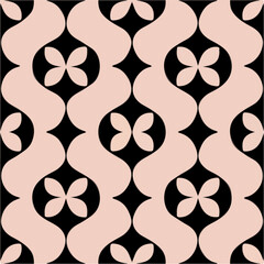 Elegant black and white art nouveau pattern featuring a mesmerizing combination of circles, peppermint motifs, and delicate flower motifs.