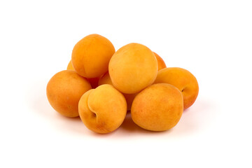 Sweet juicy yellow apricots, isolated on white background.
