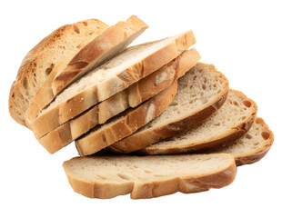 A pile of sliced fresh bread from a bakery. Design element for cafe, cooking, kitchen. Isolated on transparent background. KI.