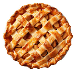 Classic, traditional apple pie, top view. Isolated on transparent background. KI.