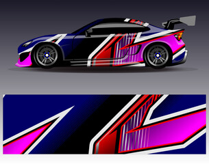 Fototapeta premium Car wrap design vector. Graphic abstract stripe racing background kit designs for wrap vehicle race car rally adventure and livery