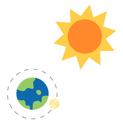 Orbit of the sun , earth and moon. Icon. Cartoon. Vector. Illustration. Ready to use.