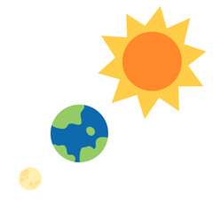 Earth, Moon and Sun icon. Cartoon. Vector. Illustration