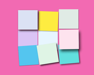 Digital Sticky Notes Template, Colorful Post-it Notes, Multicolour Square Papers on Pink Background