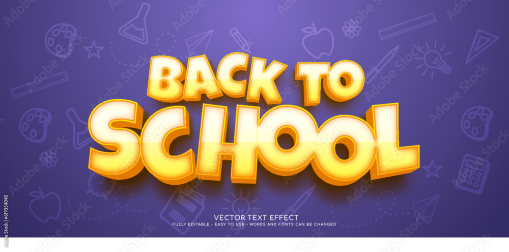 Poster 3d vector text back to school with editable style effect
