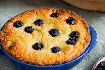 Blueberry Cobbler- Bursting with juicy blueberries, topped with a buttery, biscuit-like crust, and baked until golden brown, creating a warm and comforting dessert