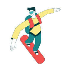 Air Sport with Man Character Sky Surfing on Board Perform Aerobatics During Freefall Vector Illustration