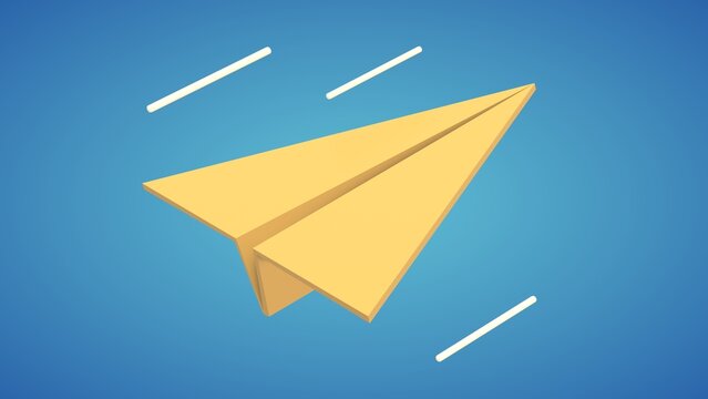 Illustration 3d render realistic paper plane blue sky isolated on background. Realistic fly paper airplane