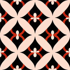 Striking red and white peppermint motif stands out against a black background, showcasing an art deco pattern with bold elegance.