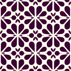Delicate purple and white flower pattern on a white backdrop, exhibiting a dark yet elegant floral motif. The design repeats seamlessly, making it suitable for fabrics and textiles.