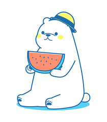 麦わら帽子のシロクマ　イラスト素材