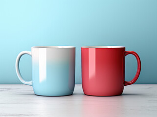 red and blue coffee mug mockup 