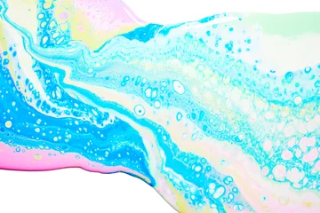 Crédence de cuisine en verre imprimé Cristaux Iridescent blue abstract paint texture isolated on white background