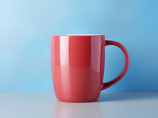 red and blue coffee mug mockup on a blue background