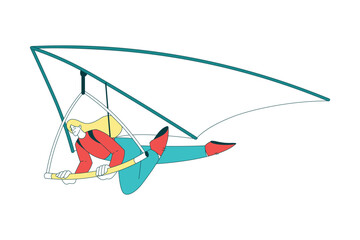 Air Sport with Woman Character Hang Gliding Vector Illustration