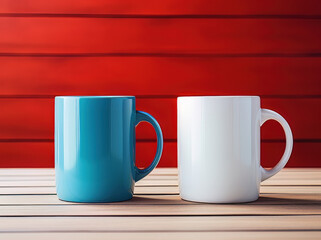 white and blue coffee mug mockup 