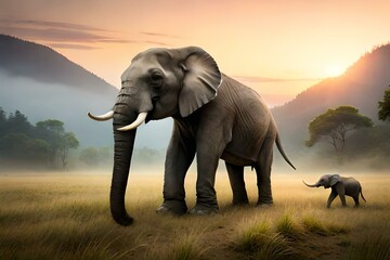 elephants in the savanna AI Generated 
