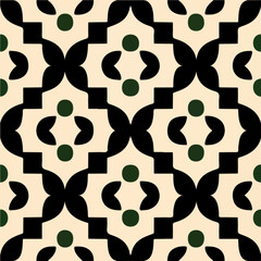 Dynamic art deco pattern featuring black and white stripes and vibrant green circles creates a peppermint inspired motif, infusing a touch of retro charm.