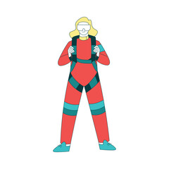 Air Sport with Woman Character Standing Wear Goggles and Parachute Bag Vector Illustration