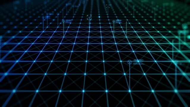 Hi-tech digital data network technology background with fly through camera