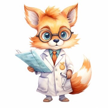 Photo of a fox wearing a lab coat, a quirky and creative drawing.generative ai