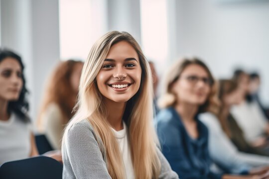 Student Education Class Lecture University College School Classroom Study Woman Group Learning Young Lesson Studying Man Female Sitting Classmate Learn Generative Ai