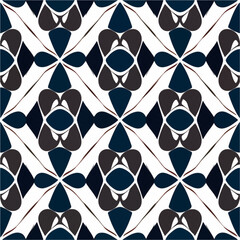 Intriguing black and white abstract design, blending the charm of art deco and art nouveau, forming a mesmerizing repeating fabric pattern.