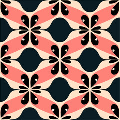 Mesmerizing black and pink pattern on a deep black background, resembling a delightful melting in coral motif, creating a seamless and enchanting pattern design.