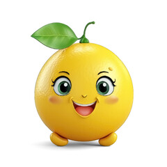 Fototapeta premium Happy lemon with smile Cute Cartoon on transparent background